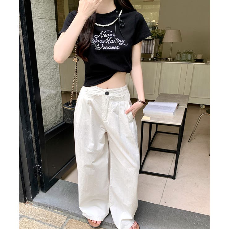 パールリボン付き半袖ロゴTシャツ チャーム付き クルーネック | Riff | 詳細画像4 