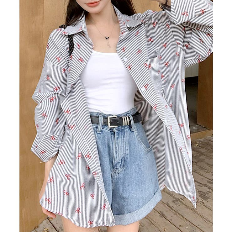 VALENTINO ストライプリボンタイ付きシャツロンパース ドレスシャツ,スリムフィット,ブラウンロンドンストライプ