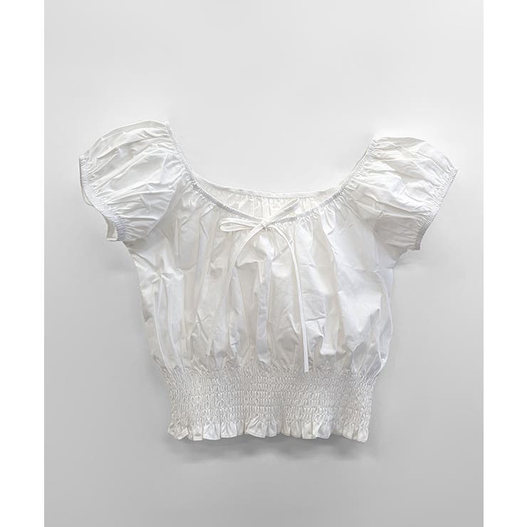 オフショルシャーリング半袖トップス パフスリーブ リボン | Riff | 詳細画像23 