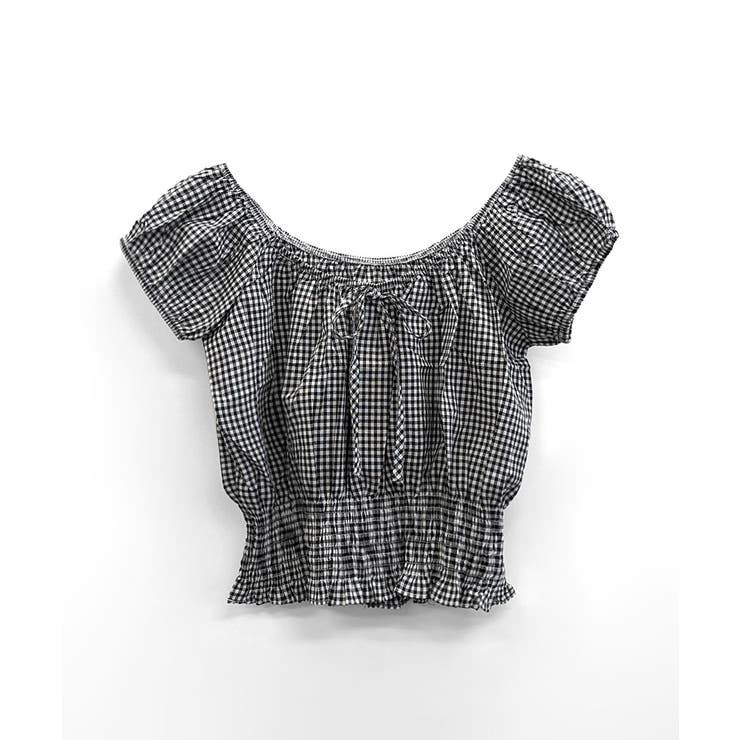 オフショルシャーリング半袖トップス パフスリーブ リボン | Riff | 詳細画像24 