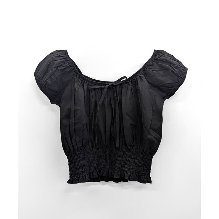 オフショルシャーリング半袖トップス パフスリーブ リボン | Riff | 詳細画像25 