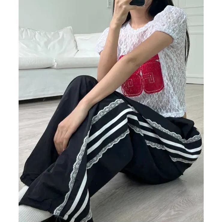 salsation パンツMサイズ サイドレースライントラックパンツ 裾ドロスト付き ラインパンツ