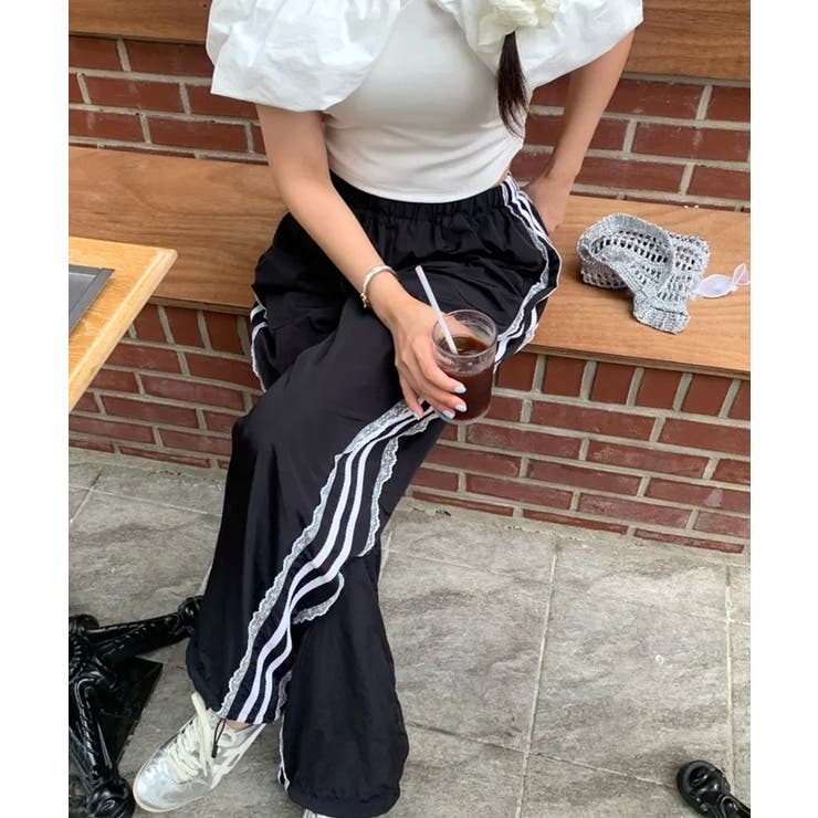 salsation パンツMサイズ サイドレースライントラックパンツ 裾ドロスト付き ラインパンツ