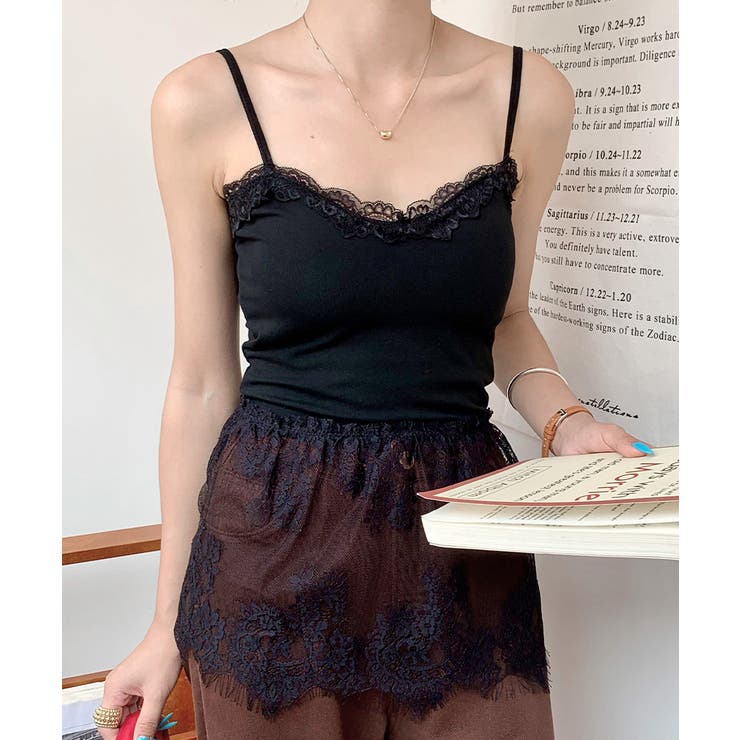 裾レースキャミソール パッド付 カップ付き[品番：NETW0002338