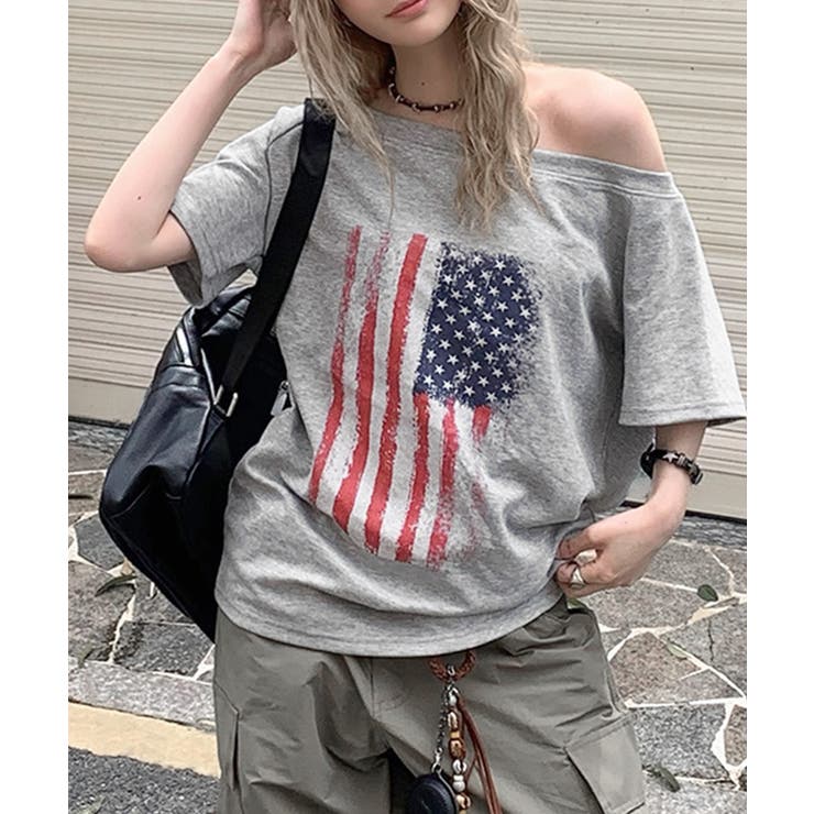 グレー | 星条旗Tシャツ プリントT ロゴ | Riff