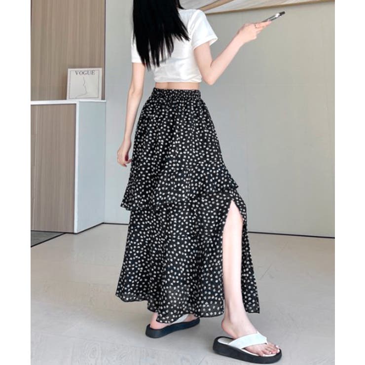 花柄サイドスリットフレアロングスカート ウエストゴム ティアードスカート | Riff | 詳細画像21 