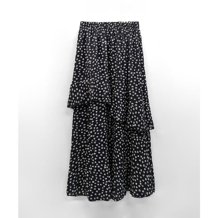 花柄サイドスリットフレアロングスカート ウエストゴム