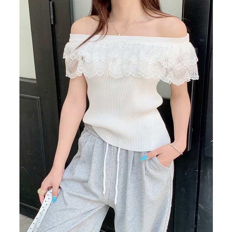 オフショルレースフリルトップス 2WAY フレンチスリーブ | Riff | 詳細画像13 