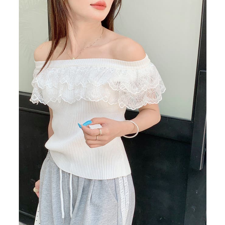 オフショルレースフリルトップス 2WAY フレンチスリーブ | Riff | 詳細画像14 