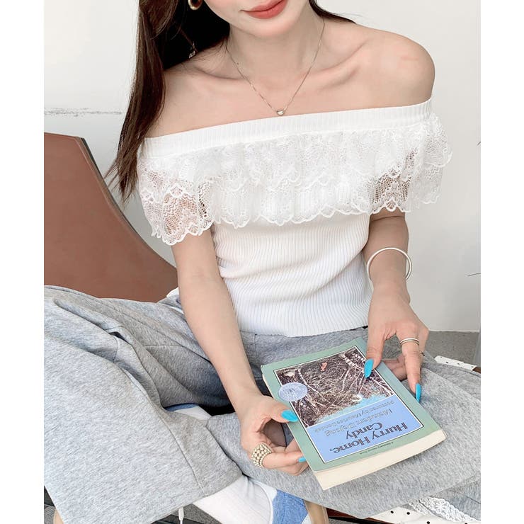 オフショルレースフリルトップス 2WAY フレンチスリーブ | Riff | 詳細画像18 