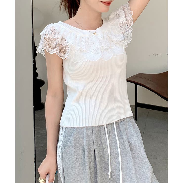 オフショルレースフリルトップス 2WAY フレンチスリーブ | Riff | 詳細画像20 