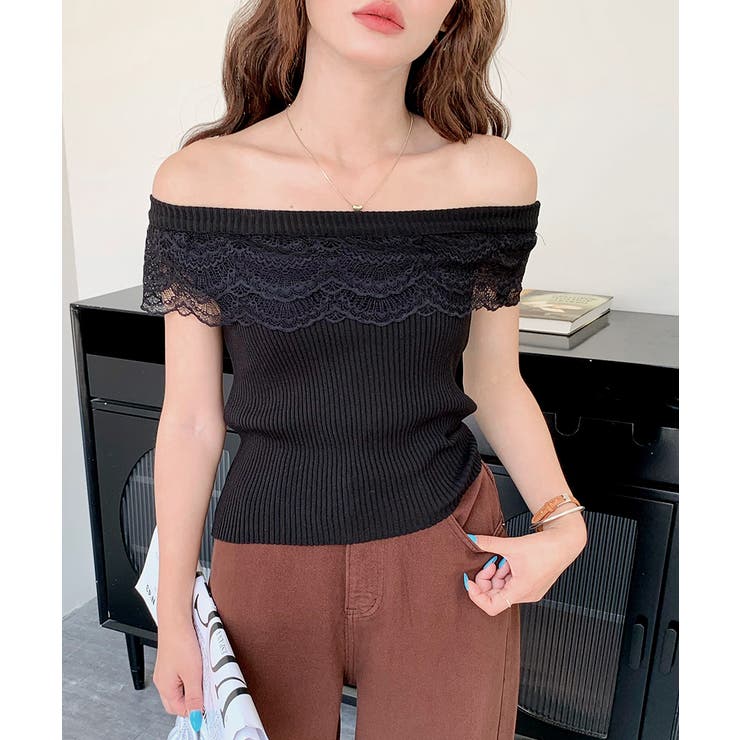 オフショルレースフリルトップス 2WAY フレンチスリーブ | Riff | 詳細画像23 