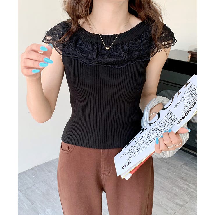 オフショルレースフリルトップス 2WAY フレンチスリーブ | Riff | 詳細画像32 