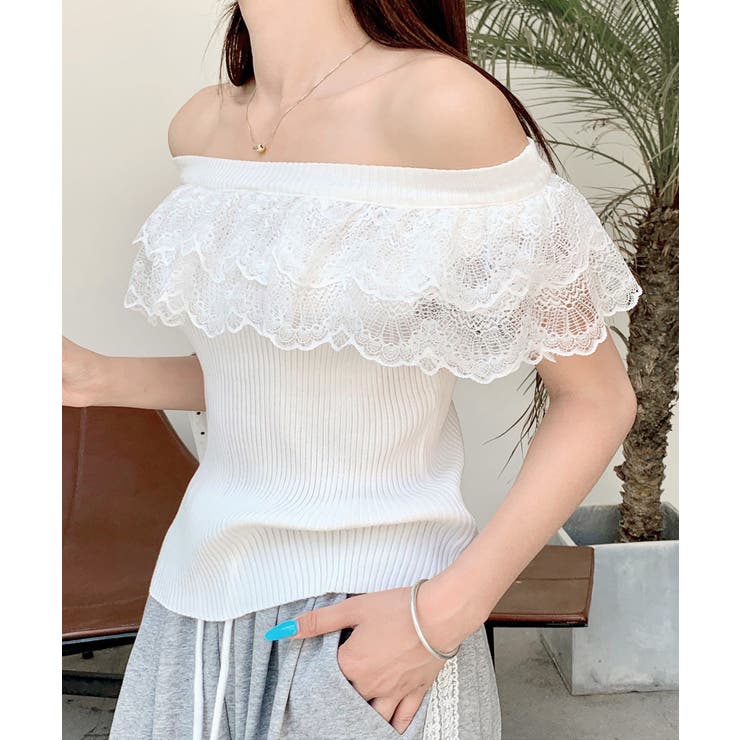 オフショルレースフリルトップス 2WAY フレンチスリーブ | Riff | 詳細画像6 