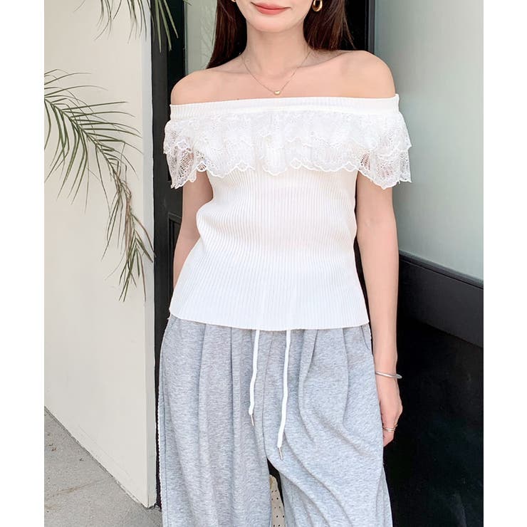 オフショルレースフリルトップス 2WAY フレンチスリーブ | Riff | 詳細画像7 