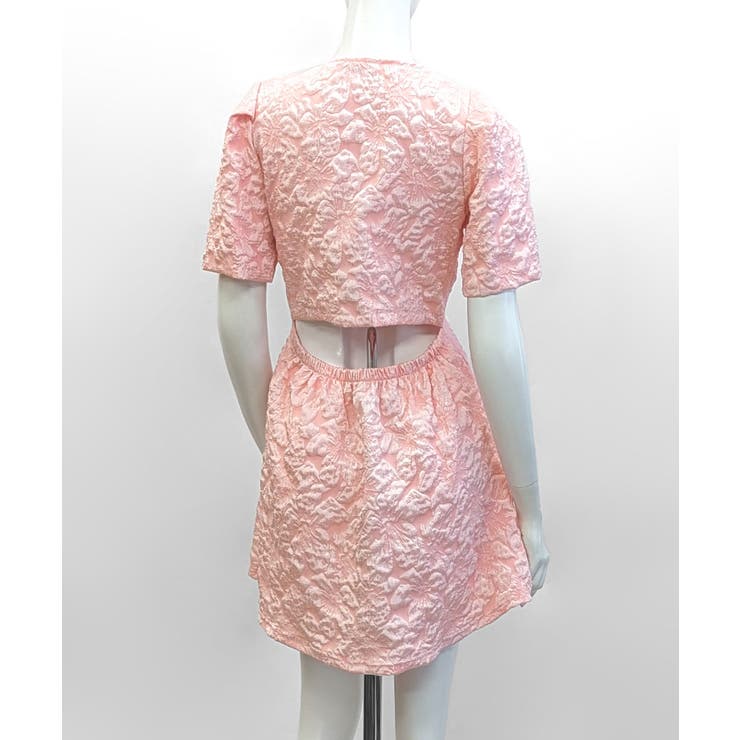 バックオープン花柄エンボスミニワンピース ウエスト見せ ジャガード | Riff | 詳細画像25 