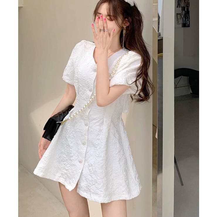 バックオープン花柄エンボスミニワンピース ウエスト見せ ジャガード | Riff | 詳細画像7 