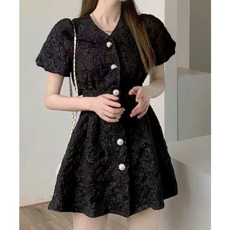 バックオープン花柄エンボスミニワンピース ウエスト見せ ジャガード | Riff | 詳細画像9 