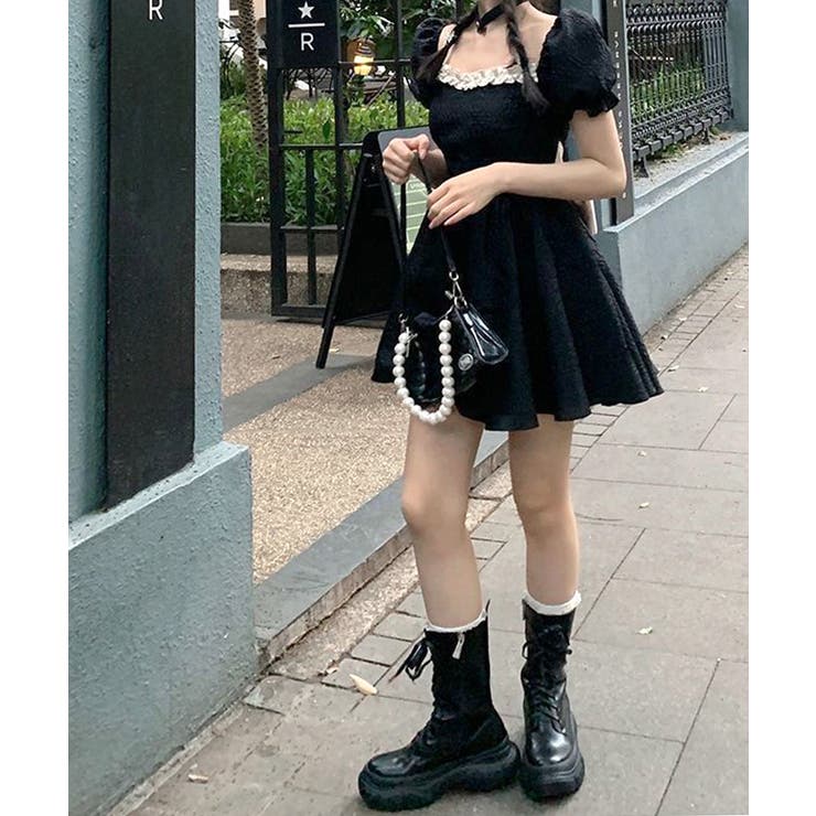 バックリボンスクエアネックミニワンピース ウエスト見せ パフスリーブ | Riff | 詳細画像11 