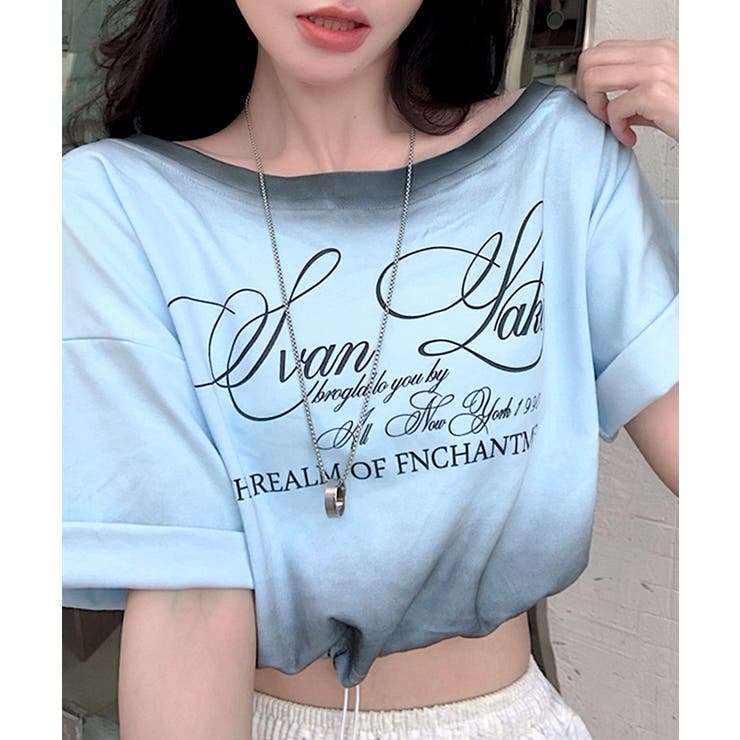 スプレー加工裾ドロストロゴプリントTシャツ ワンショル 英字プリント | Riff | 詳細画像12 