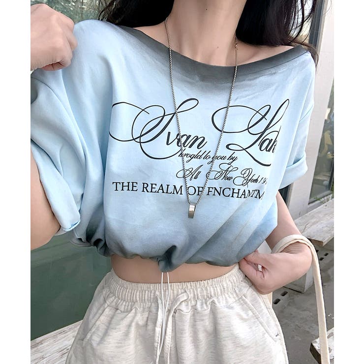 スプレー加工裾ドロストロゴプリントTシャツ ワンショル 英字プリント | Riff | 詳細画像13 