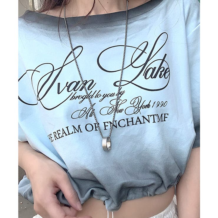 スプレー加工裾ドロストロゴプリントTシャツ ワンショル 英字プリント | Riff | 詳細画像17 