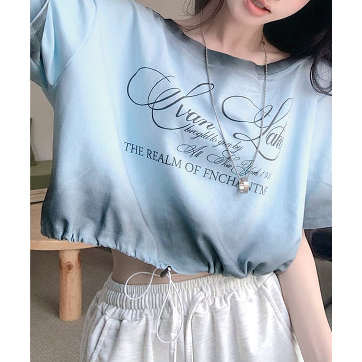 スプレー加工裾ドロストロゴプリントTシャツ ワンショル 英字プリント | Riff | 詳細画像19 