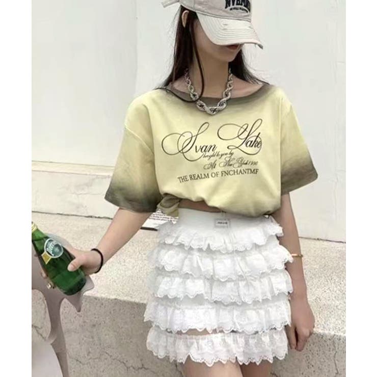 スプレー加工裾ドロストロゴプリントTシャツ ワンショル 英字プリント | Riff | 詳細画像2 