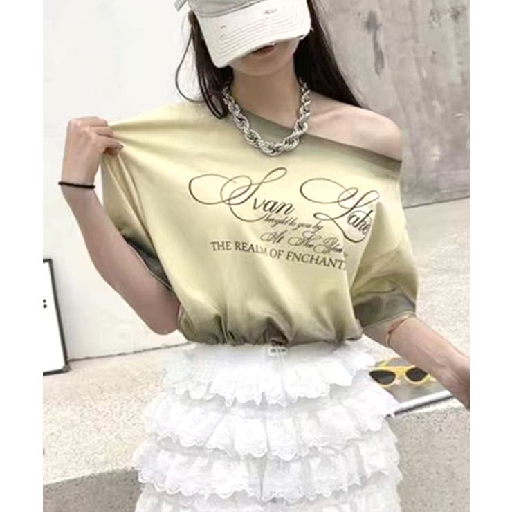 スプレー加工裾ドロストロゴプリントTシャツ ワンショル 英字プリント | Riff | 詳細画像4 