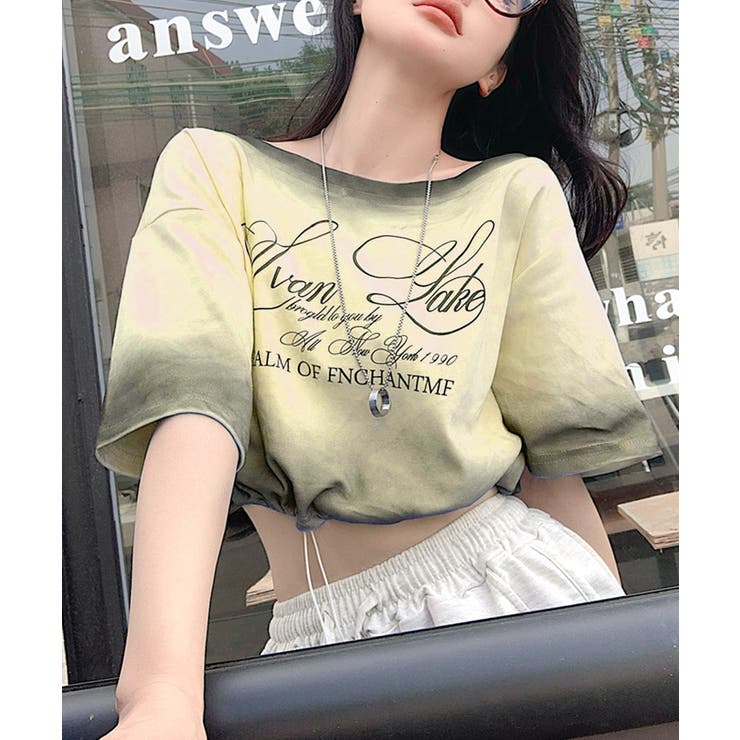 スプレー加工裾ドロストロゴプリントTシャツ ワンショル 英字プリント | Riff | 詳細画像8 