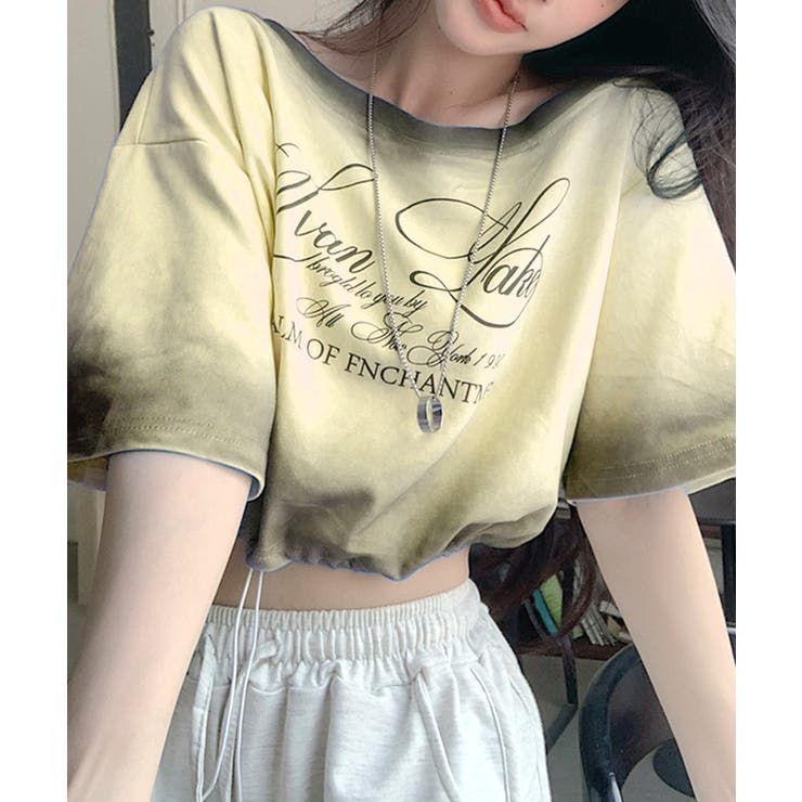 スプレー加工裾ドロストロゴプリントTシャツ ワンショル 英字プリント | Riff | 詳細画像9 