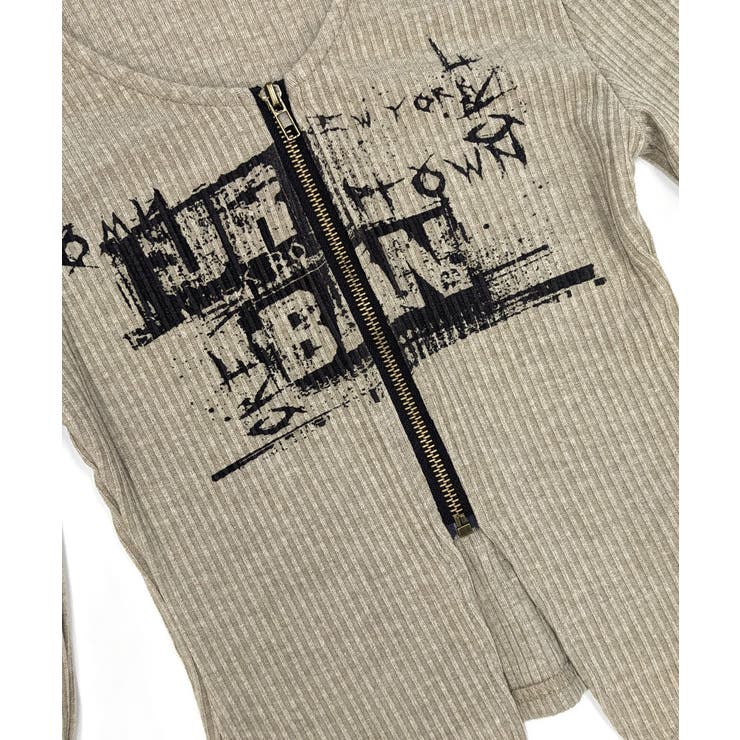 ネックベルトフロントジップ長袖トップス チョーカー プリント | Riff | 詳細画像22 