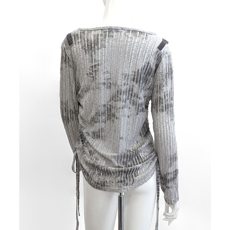 サイドシャーリングクロス柄長袖トップス 肩ベルト付き ロンT | Riff | 詳細画像19 