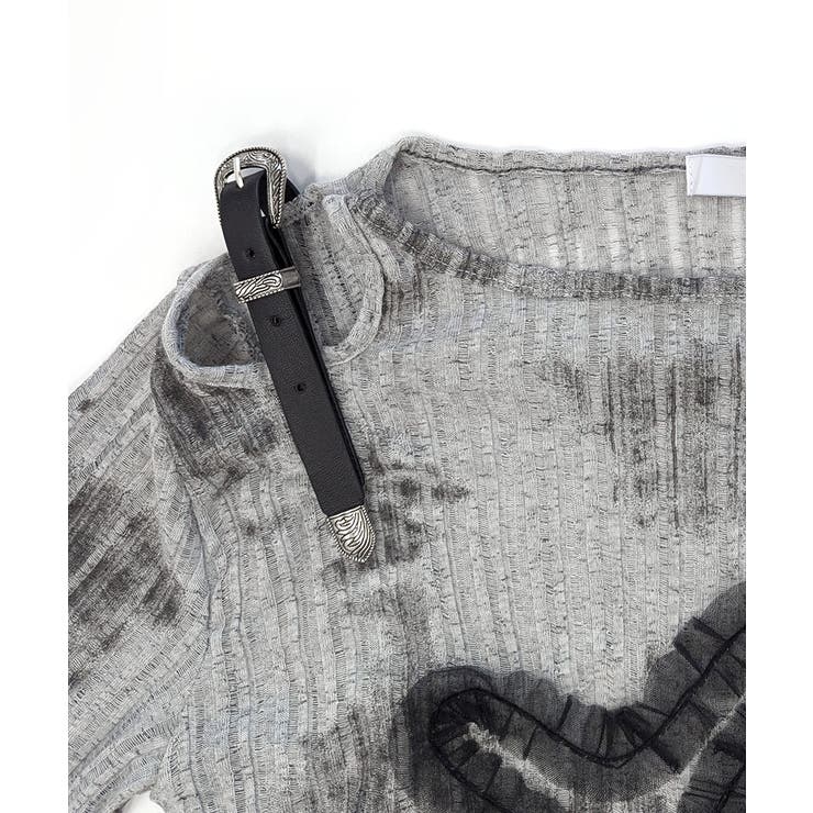 サイドシャーリングクロス柄長袖トップス 肩ベルト付き ロンT | Riff | 詳細画像20 