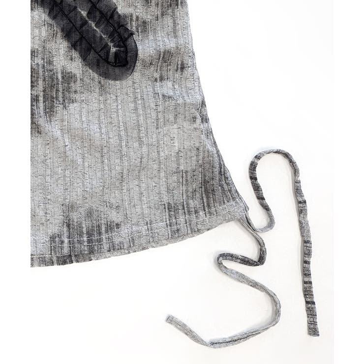 サイドシャーリングクロス柄長袖トップス 肩ベルト付き ロンT | Riff | 詳細画像22 