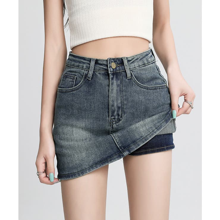 ブルー | デニムミニスカート インナーパンツ付き スカパン | Riff