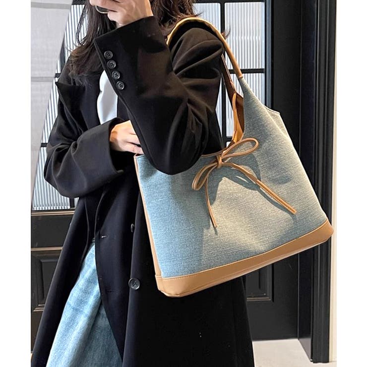 異素材切り替えトートバッグ リボン ハンドバッグ | Riff | 詳細画像9 