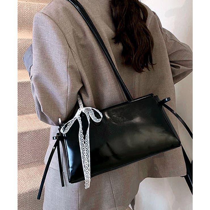ブラック | レースリボンショルダーバッグ トートバッグ ハンドバッグ | Riff