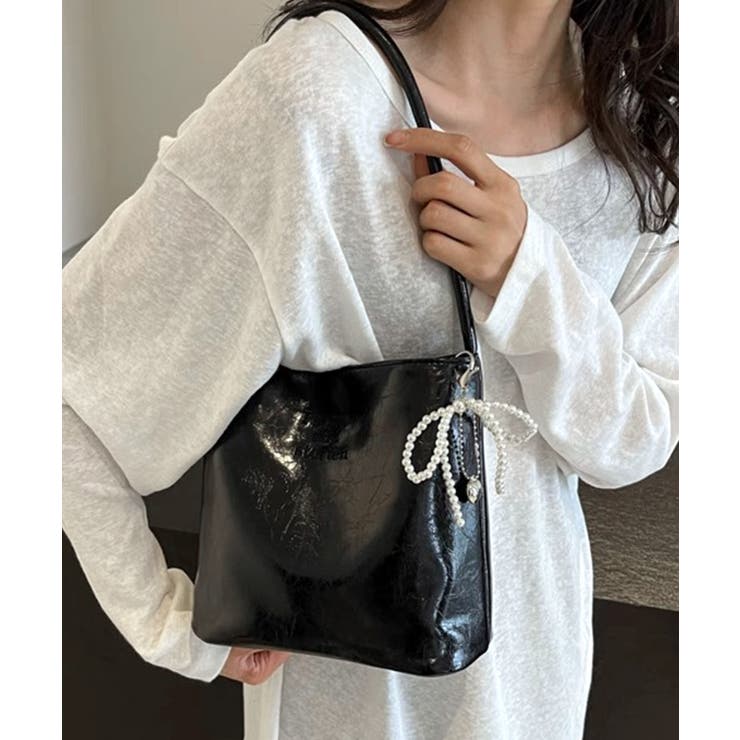 パールリボンチャーム付きショルダーバッグ トートバッグ ハンドバッグ | Riff | 詳細画像2 