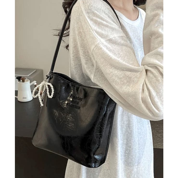 パールリボンチャーム付きショルダーバッグ トートバッグ ハンドバッグ | Riff | 詳細画像3 