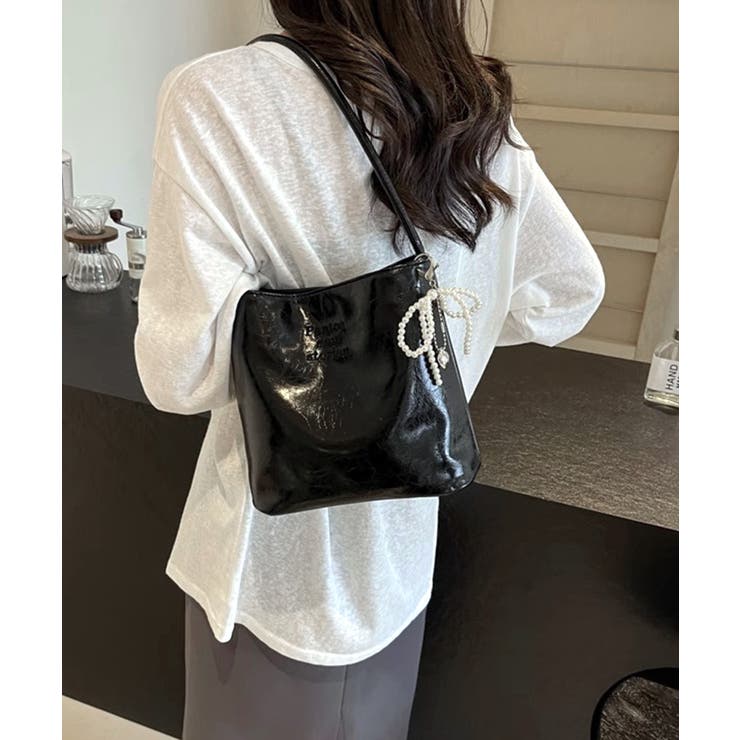 パールリボンチャーム付きショルダーバッグ トートバッグ ハンドバッグ | Riff | 詳細画像4 