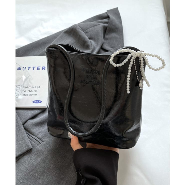 パールリボンチャーム付きショルダーバッグ トートバッグ ハンドバッグ | Riff | 詳細画像5 