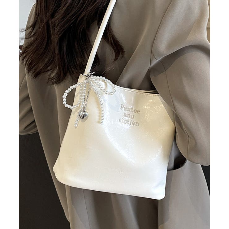 パールリボンチャーム付きショルダーバッグ トートバッグ ハンドバッグ | Riff | 詳細画像7 
