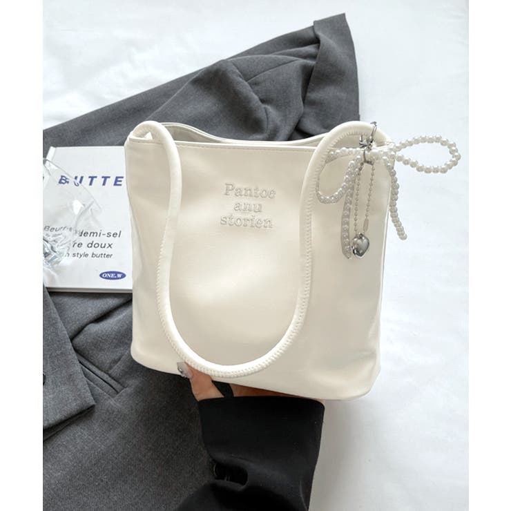 パールリボンチャーム付きショルダーバッグ トートバッグ ハンドバッグ | Riff | 詳細画像9 