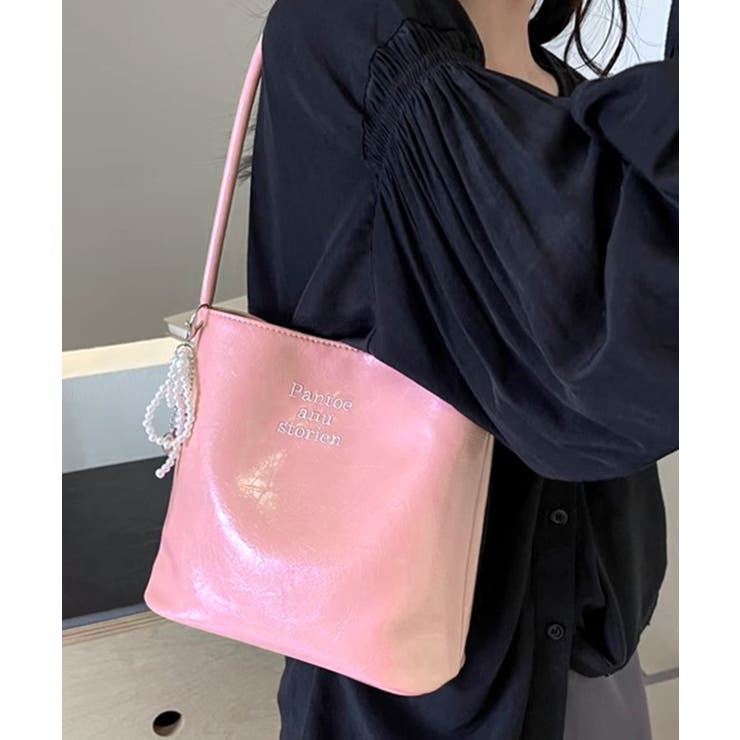 ピンク | パールリボンチャーム付きショルダーバッグ トートバッグ ハンドバッグ | Riff