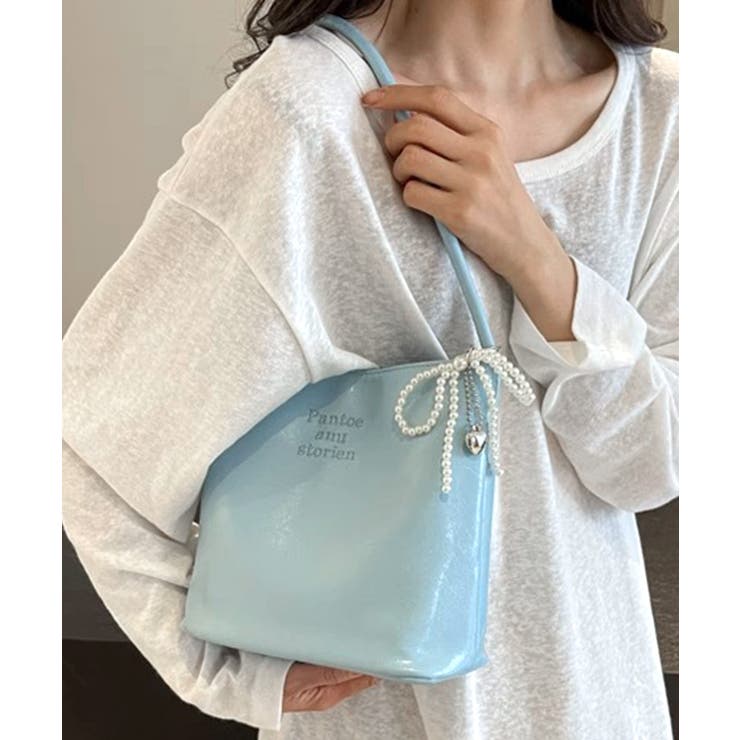 サックス | パールリボンチャーム付きショルダーバッグ トートバッグ ハンドバッグ | Riff