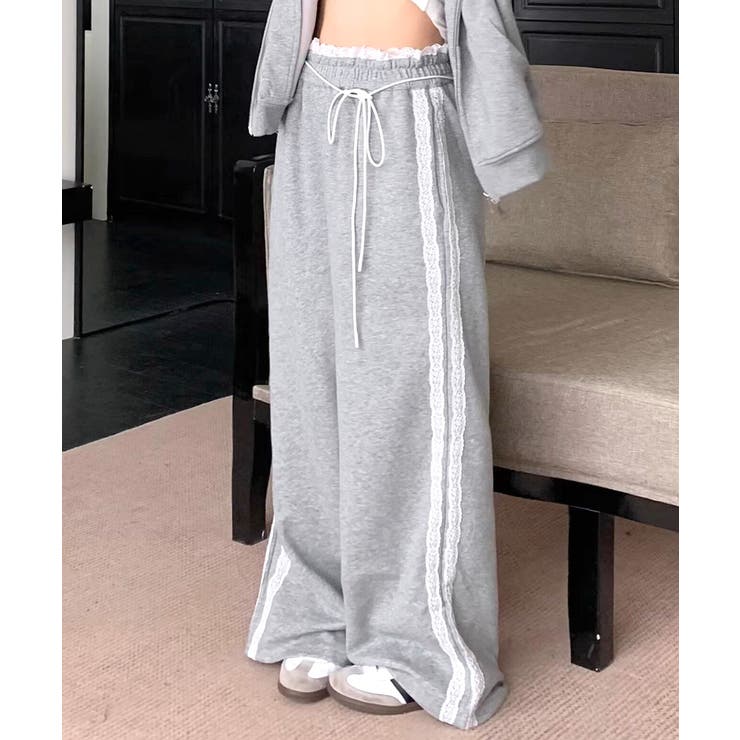 グレー | ウエストサイドレースワイドパンツ サイド刺繍 イージーパンツ | Riff