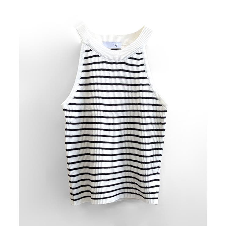 ホルターネックボーダーニットタンクトップ リブニット バイカラー | Riff | 詳細画像14 