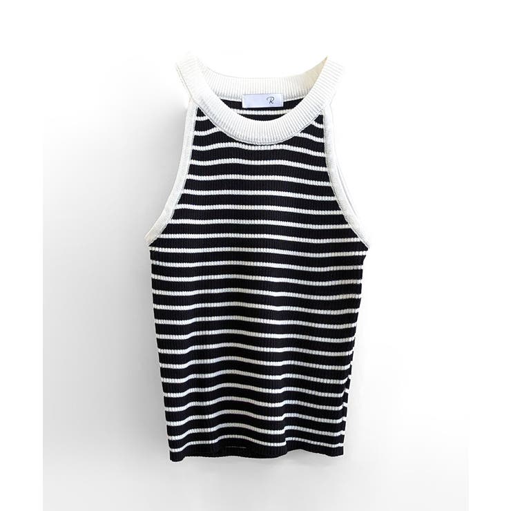 ホルターネックボーダーニットタンクトップ リブニット バイカラー | Riff | 詳細画像15 