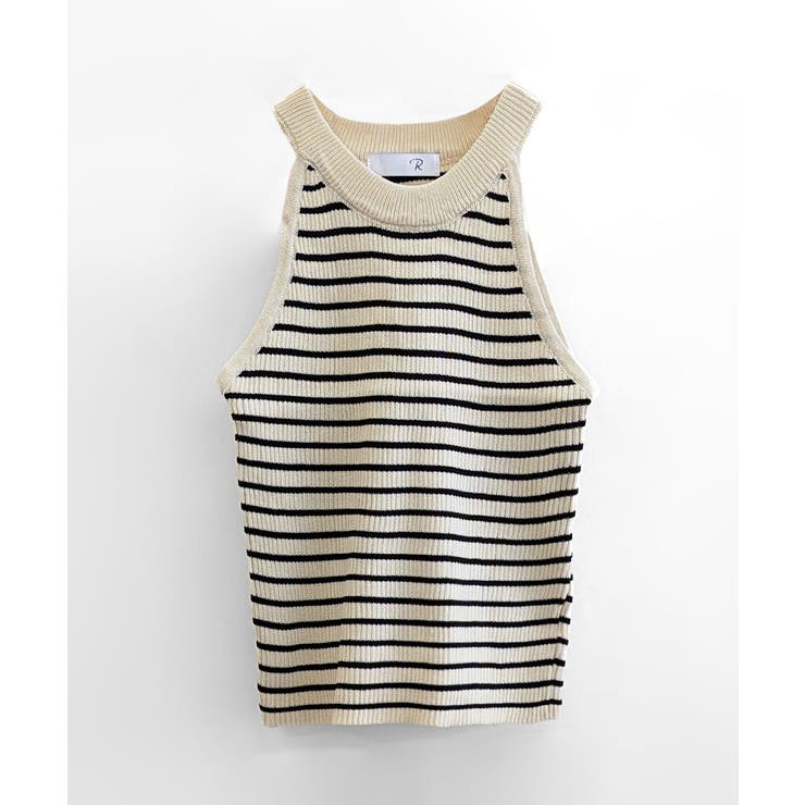 ホルターネックボーダーニットタンクトップ リブニット バイカラー | Riff | 詳細画像16 